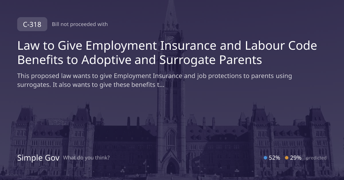 Bill C-318: EI and Labour Code Benefits for Adoptive | Simple Gov